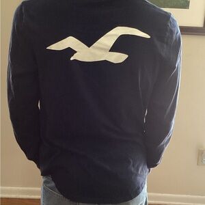Hollister Blue and White Long Sleeve Tee with Seagull Logo